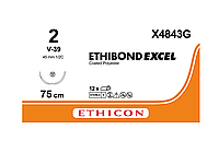 Хірургічна нитка Ethicon Етибонд Ексель (Ethibond Excel) 2, довжина 75 см 4 шт, колюч.-ріж. голка 45 мм, X4843G