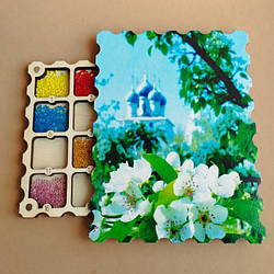 Дерев'яний органайзер для бісеру з кришкою на 20 комірок з кольоровим друком (060527)