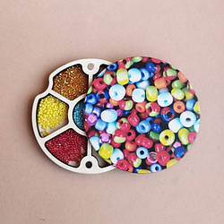Круглий міні органайзер для бісеру Коробушка з кольоровим друком (060525)