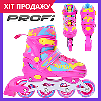 Роликовые коньки раздвижные детские ролики Profi Roller 35-38 размер A 4149-M-P розовый