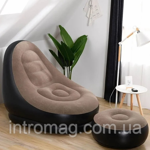 Надувное кресло с пуфиком для ног AIR SOFA Comfort 116х98х83см Черно ...