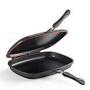 Сковорода-гриль подвійна з антипригарним покриттям Double grill PAN Сковорода для кухні 32 см, фото 6
