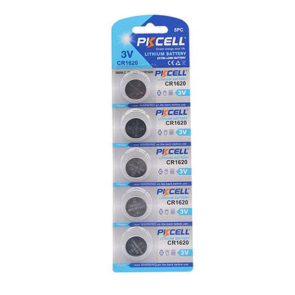 Батарейка літієва PKCELL CR1620, 5 шт в блістері (упак.100 штук) ціна за бліст. Q30, фото 1