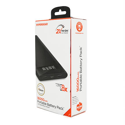 PowerBank Hypergear 16000mAh Fast Charge, 2*USB, Black, Q1, фото 1