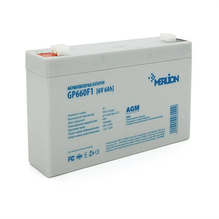 Акумуляторна батарея MERLION AGM GP660F1 6V 6Ah (150 x 35 x 90 (100)), White Q10, фото 1
