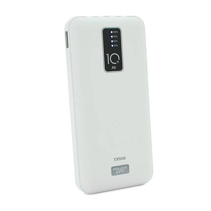 Powerbank TX-108 10000mAh, кабеля USB: Micro, Lighting, White/Black, (270g), Blister, фото 1