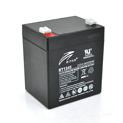Акумуляторна батарея AGM RITAR RT1245B, Black Case, 12V 4.5Ah ( 90 х 70 х 101 (107) ) Q10, фото 1