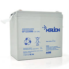 Акумуляторна батарея MERLION AGM GP12550M6 12 V 55 Ah ( 225 x 135 x 210 (215) ) Q1