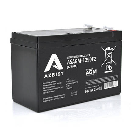 Акумулятор AZBIST Super AGM ASAGM-1290F2, Black Case, 12V 9.0Ah (151 х 65 х 94 (100) ) Q10, фото 1