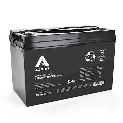Акумулятор AZBIST Super AGM ASAGM-121000M8, Black Case, 12V 100.0Ah ( 329 x 172 x 215 ) Q1, фото 1