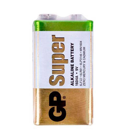 Батарейка лужна GP SUPER ALKALINE 1604AEB-5S1, 9V, крона, 6LF22 10 (100 шт.) х10(10шт.) х1 у вакуумній, фото 1
