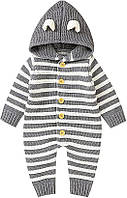 Хлопковый вязаный свитер с капюшоном в полоску для новорожденных девочек и мальчиков, комбинезон, 9 штук