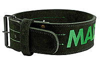 Пояс для тяжелой атлетики MadMax MFB-301 Suede Single Prong кожаный Black/Green L z118-2024