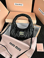 MiuMiu Wander Matelassé Nappa Leather Mini Hobo Bag Black 20 х 24 х 7 см