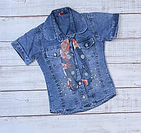 Рубашка детская джинсовая с коротким рукавом на девочку 6-8 лет "JUNIOR" недорого от прямого поставщика