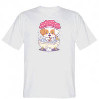 Мужская футболка Собака в шапочке для душа купается