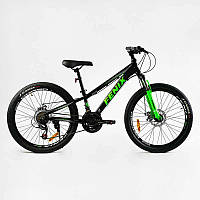 Велосипед спортивный Corso 24" FENIX 21 скорость 11 Black and Green (138037) z116-2024