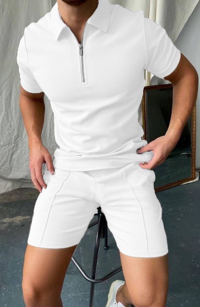 Комплект чоловіча футболка поло та шорти рубчик Шоп, фото 1