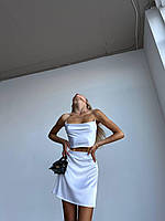 Женский комплект-двойка из шелка Armani:топ на тонких бретелях и полуприталенная юбка молочного оттенка