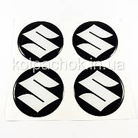 Наклейки для колпачков на диски Suzuki черные/белый лого (55мм)