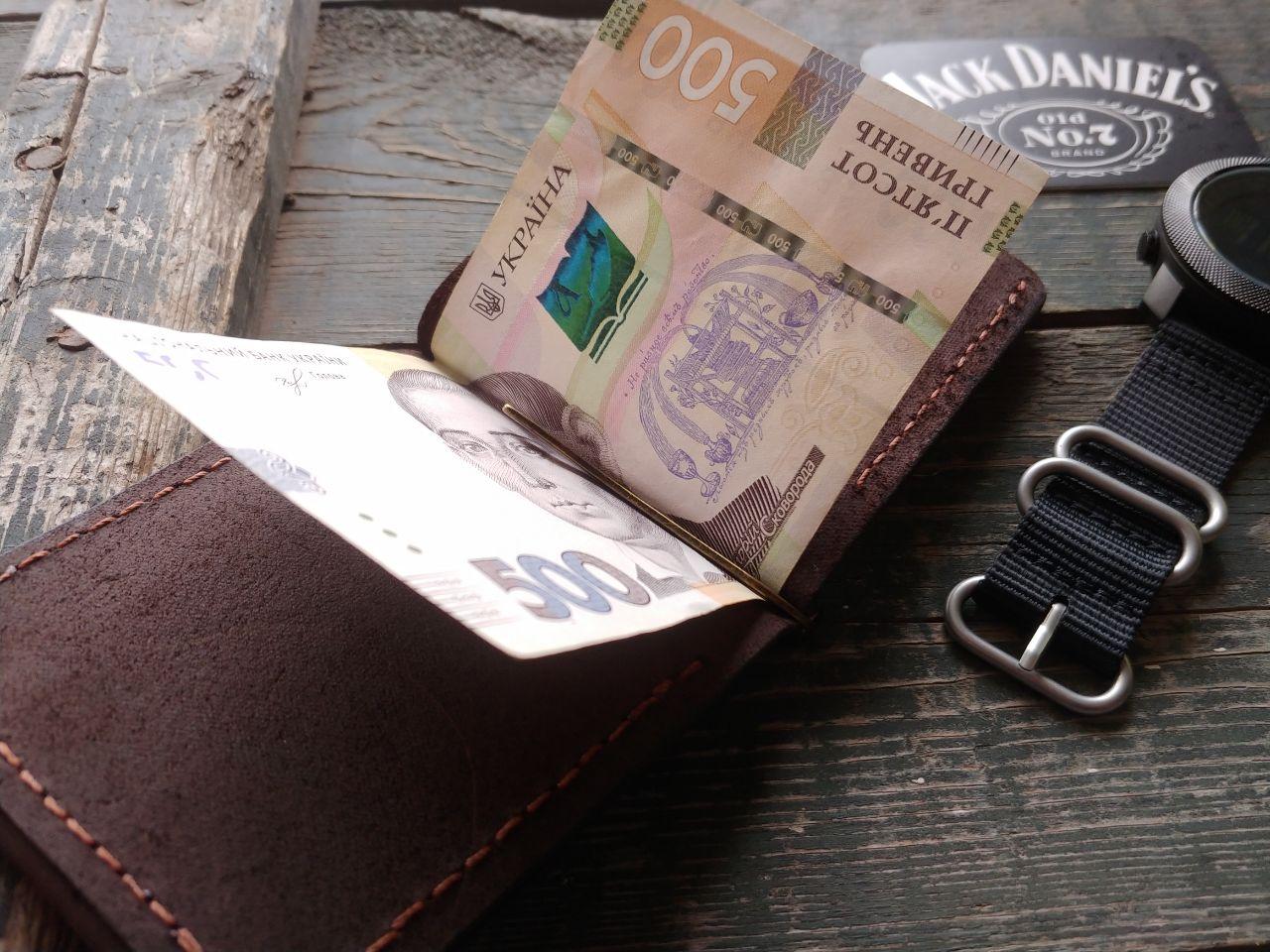 Мужской зажим для денег с отделением для карт HONOR коричневый натуральная кожа - фото 3 - id-p2190789181