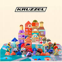 Дитячі розвиваючі дерев'яні кубики Kruzzel Містечко 100 елементів, фото 9