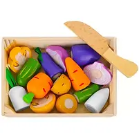 Різнобарвний дитячий ігровий набір дерев'яних овочів для нарізки Kruzzel, фото 8