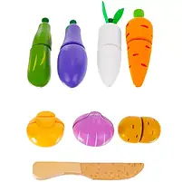 Різнобарвний дитячий ігровий набір дерев'яних овочів для нарізки Kruzzel, фото 9