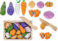 Різнобарвний дитячий ігровий набір дерев'яних овочів для нарізки Kruzzel, фото 10
