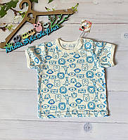 Яркие футболочки для новорожденных деток 68, синя з тваринками