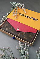 Женский кошелек Louis Vuitton коричневый + малиновый конверт большой Луи Виттон High Quality