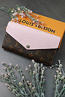 Женский кошелек Louis Vuitton коричневый + розовый конверт большой Луи Виттон High Quality