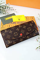 Женский кошелек Louis Vuitton коричневый + красный большой овальный Луи Виттон High Quality