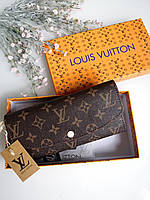 Женский кошелек Louis Vuitton коричневый + молочный большой овальный Луи Виттон High Quality