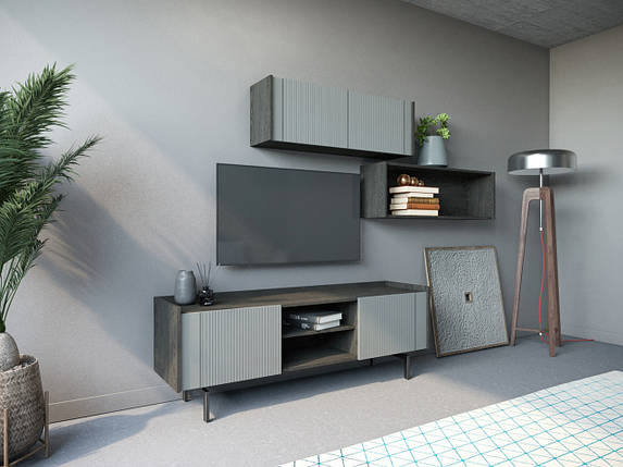 Тумба під ТБ 3D TV-01 каштан арвадона/МДФ сірий софттач ТМ DecoGroup, фото 3