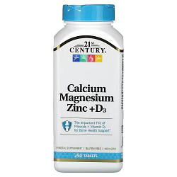 Вітаміни і мінерали 21st Century Calcium Magnesium Zinc +D3 (250 таблеток.)