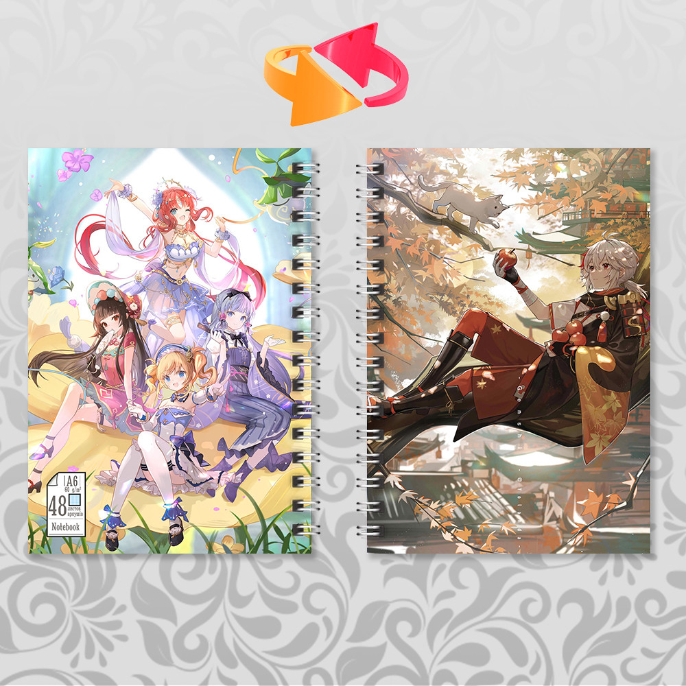 Блокнот А6 Genshin Impact Кадзуха (у клітинку на 48 аркушів), фото 1