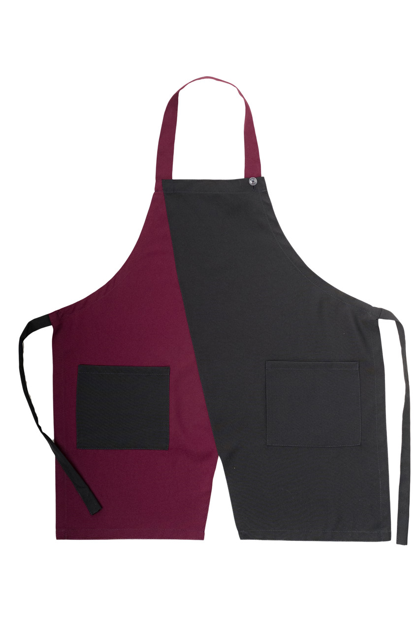 Фартух бариста кухаря офіціанта габардиновий з нагрудником чорний бордо, фото 1