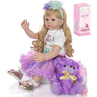 Красивая кукла реборн мягкотелая с игрушкой и аксессуарами AD 2203-46, 57 см, в коробке, пакунок малюка