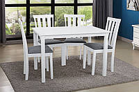 Белый деревянный маленький обеденный кухонный комплект стол и 4 мягких стула для маленькой кухни Юджин