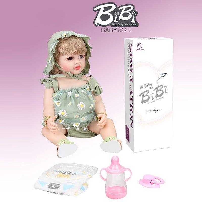 Лялька іграшка дитяча реалістична XBY 5503, висота 52 см, гумова, пляшечка, памперс, соска, в коробці