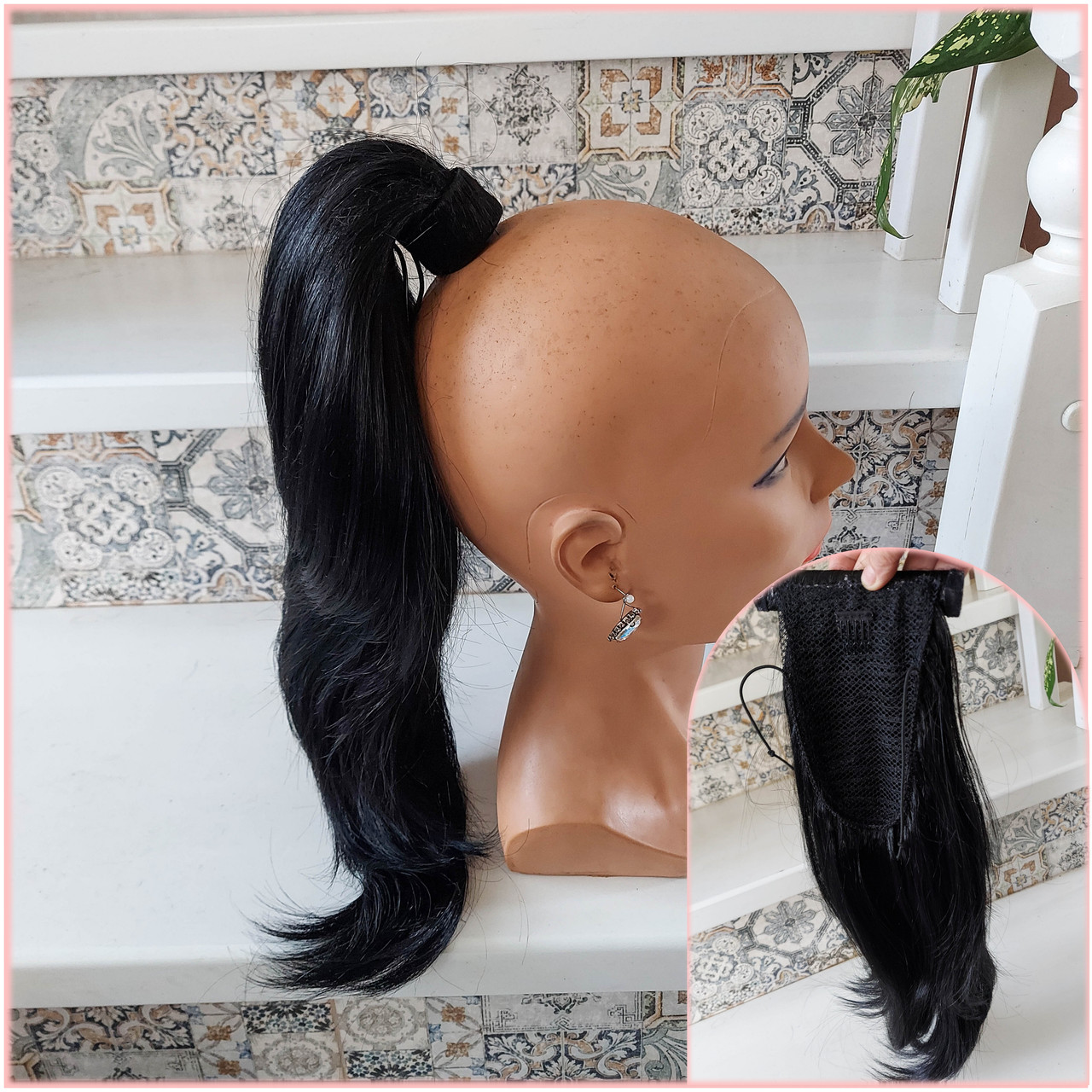 Хвіст прямий каскад на зажимі пружинці чорний F-87 -1, фото 1