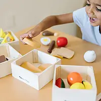Детский игровой набор продукты с ящиками для игр в кухню и магазин из дерева