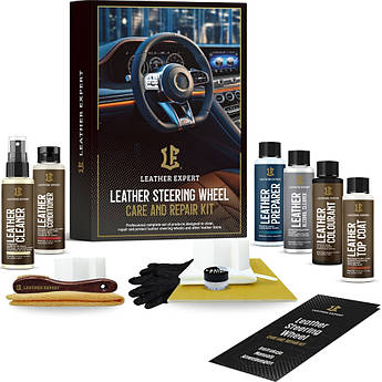 Комплект для реставрації і догляду шкіри керма Leather Expert Steering Wheel Care And Repair Kit, Чорний