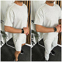 Мужской костюм тройка (штаны+шорты+футболка) двунитка петля серый