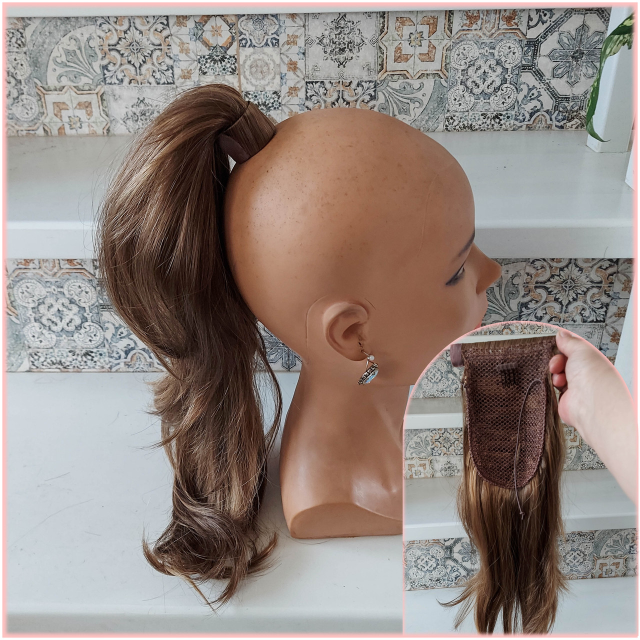 Хвіст прямий каскад на зажимі пружинці русявий мікс F-87 -12Н124, фото 1