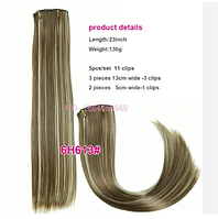 Матовые термо волосы с заколками клипсами Original, трессы 8 прядей, цвет 16H613 блондин мелирование