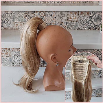 Хвіст прямий каскад на зажимі пружинці пшеничний блонд мікс F-87- 24Н613