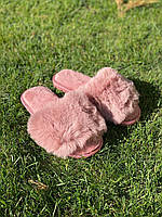 Жіночі пухнасті капці домашні тапочки хутро тапки пудра (рожеві) 36 37 38 39 40 41 розміри