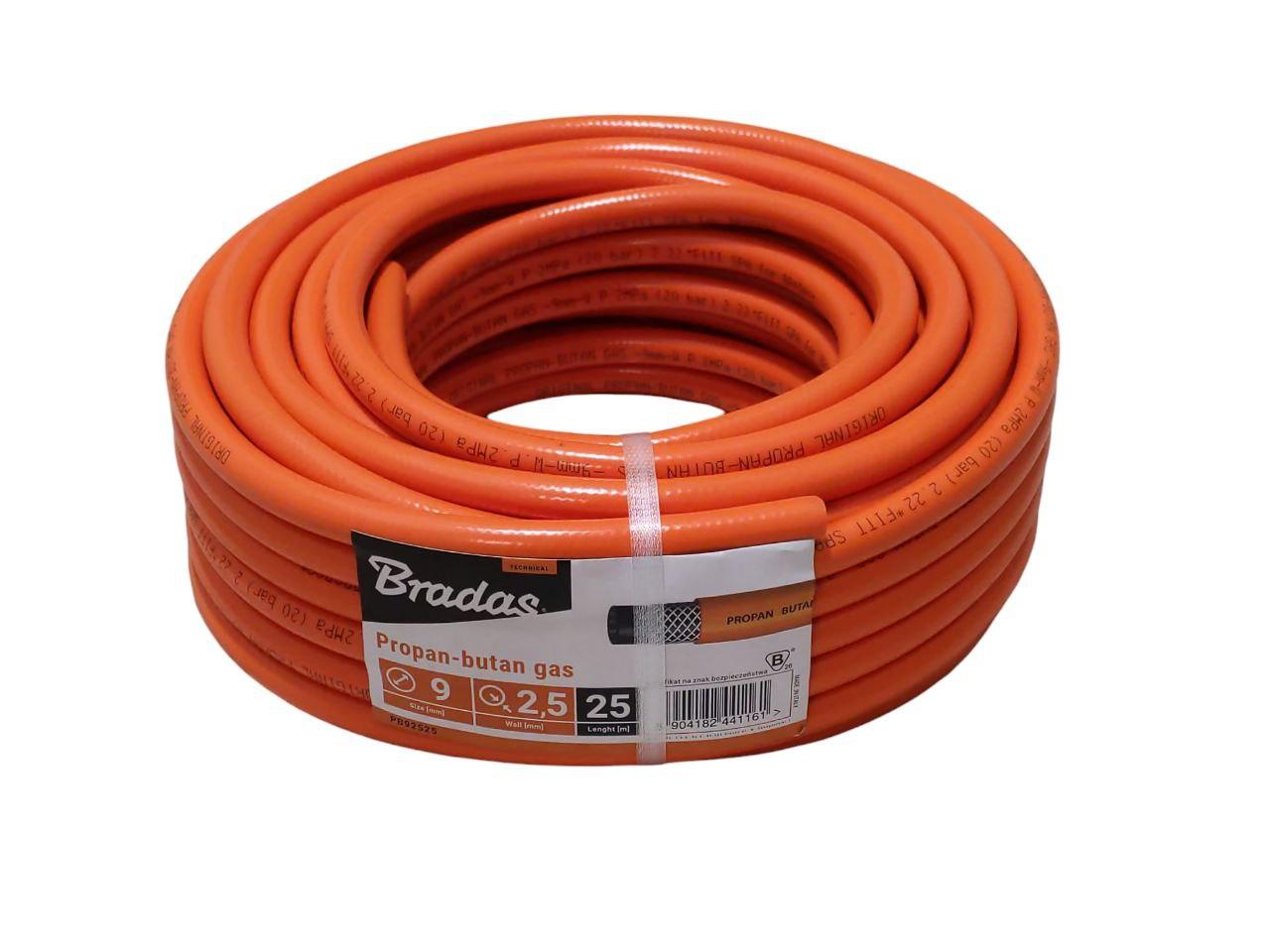 Шланг для газу армований пропан-бутан Bradas Propan-Butan 9х2.5 мм 25 метрів бухта